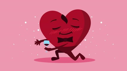 Sticker - happy valentines day card with male heart character and wine cup