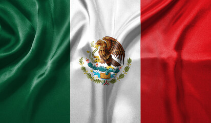 Wall Mural - Mexico flag wave close up. Full page Mexico flying flag. Highly detailed realistic 3D rendering