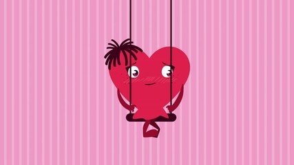 Canvas Print - happy valentines day card with female heart character in swing