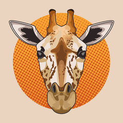 Sticker - giraffe animal wild head character in dotted background