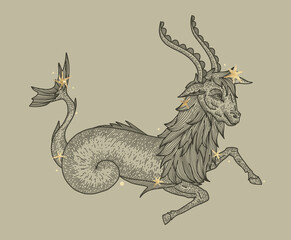 Wall Mural - zodiac signs. capricorn and golden stars. constellation and astrology. vintage vintage retro engravi