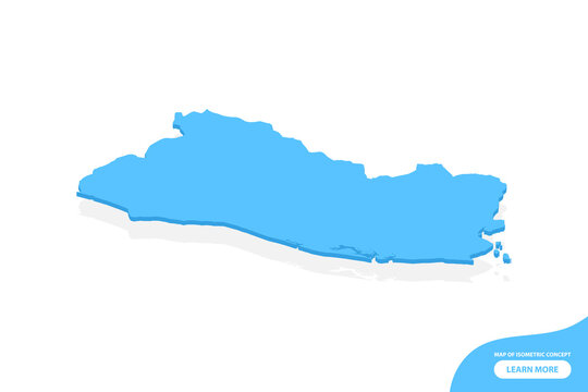 Vector modern isometric concept greeting Card map of El Salvador on blue background illustration eps 10.