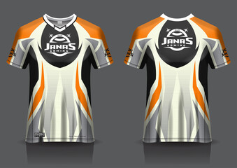 Esport gaming t shirt jersey template, uniform, front and back view