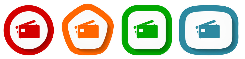 Leinwandbilder - Credit card, bank, finance vector icon set, flat design buttons on white background
