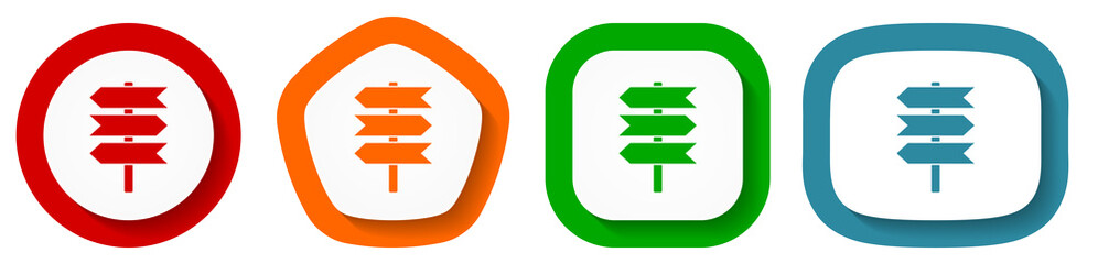 Fototapete - Signpost, information, post vector icon set, flat design buttons on white background
