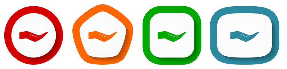 Aufkleber - Human care hand vector icon set, flat design buttons on white background