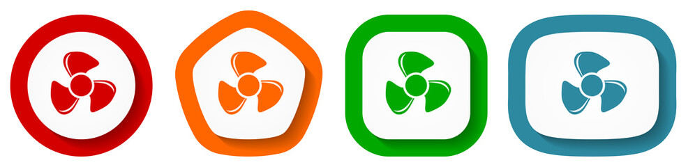 Poster - Fan vector icon set, flat design buttons on white background