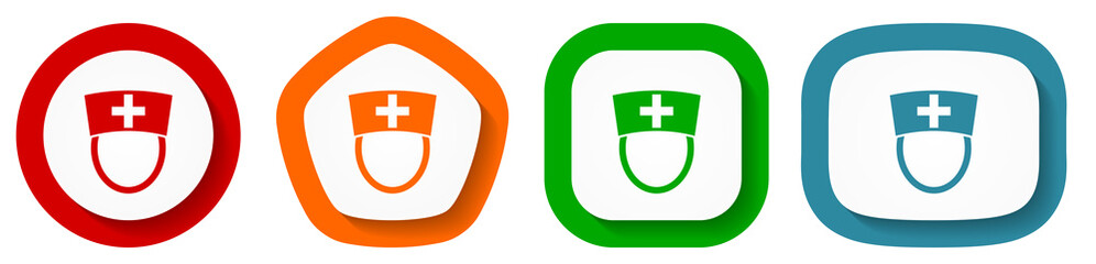 Fototapete - Nurse vector icon set, flat design hospital buttons on white background