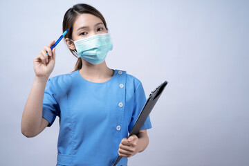 Happy Asian nurse woman smile face, Isolated on white background.