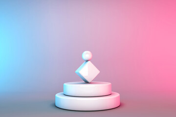 Poster - Podium gradient pink and blue background. 3d rendering with minimal abstract geometric shape pastel color.