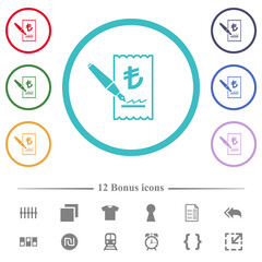 Poster - Signing Lira cheque flat color icons in circle shape outlines