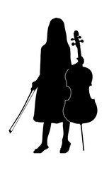 Poster - Black silhouette of a girl with a cello isolated on a white background