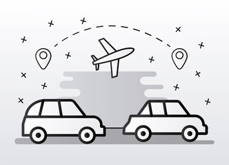 Poster - cars conveyance transport vehicles and airplane line style icon