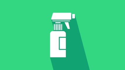 Sticker - White Hairdresser pistol spray bottle with water icon isolated on green background. 4K Video motion graphic animation.