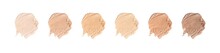Set Of Brush Strokes For Makeup In Different Colour Isolated On White Background. Foundation Face Make-up Samples, Texture Of Face Concealer. Make Up Smears, Cosmetic, Foundation Colors Palette