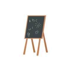 Poster - Kindergarten chalkboard flat color vector object. Blackboard with children drawings. Playroom furnishing. Preschool furniture isolated cartoon illustration for web graphic design and animation