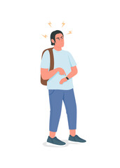 Poster - Irritated man waiting flat color vector detailed character. Angry guy with watch. Annoyed person. Bad habit. Running late isolated cartoon illustration for web graphic design and animation
