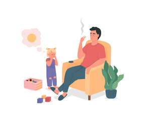 Poster - Smoking father with sad child flat color vector detailed characters. Bad habits, drug addiction. Kid neglect. Unhealthy lifestyle isolated cartoon illustration for web graphic design and animation