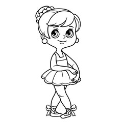 Sticker - Beautiful ballerina girl in tutu and pointe shoes outlined for coloring isolated on a white background