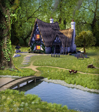 Idyllic Fantasy Fairytale Cottage Hidden In A Deep Forest