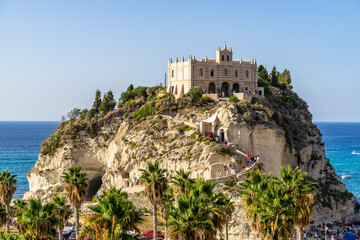 Wall Mural - View of the sanctuary of Santa Maria dell'Isola, the most famous landmark of Tropea, Calabria, Italy