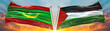 Double Flag palestine فلسطين and Mauritania flag waving flag with texture sky Cloud and sunset