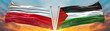 Double Flag palestine فلسطين and Poland flag waving flag with texture sky Cloud and sunset