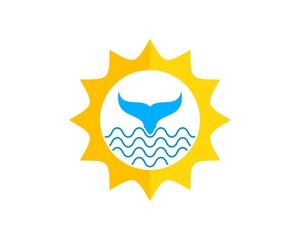 Poster - Shinning sun with wave and whale tail inside