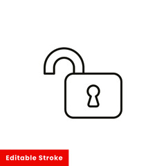Poster - Open lock icon. Simple line style for web template and app. Security, black, business, button, code, computer, element, keyhole, vector illustration design on white background. Editable stroke EPS 10