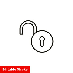 Poster - Open lock icon. Simple line style for web template and app. Security, black, business, button, code, computer, element, keyhole, vector illustration design on white background. Editable stroke EPS 10