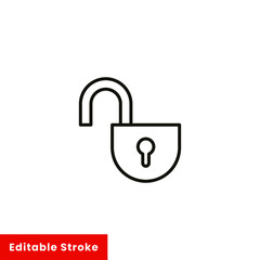 Poster - Open lock icon. Simple line style for web template and app. Security, black, business, button, code, computer, element, keyhole, vector illustration design on white background. Editable stroke EPS 10