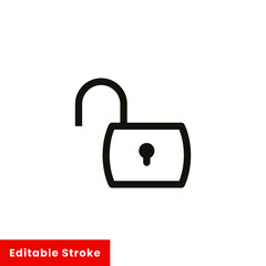 Poster - Open lock icon. Simple line style for web template and app. Security, black, business, button, code, computer, element, keyhole, vector illustration design on white background. Editable stroke EPS 10