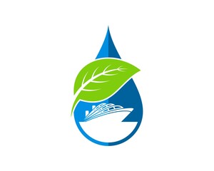 Poster - Water drop with modern ship and nature leaf