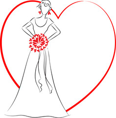 vector bride drawing heart shape border background