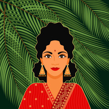 Indian Woman On A Background Of Palm Leaves