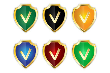 Poster - colored shields with check marks set. shield icon vector. design element. stock image. eps 10.