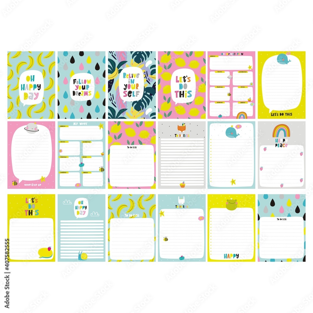 Vector weekly planner template. Vector templates with cute design ...