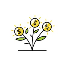 Money Grow Coin Leaf Growth Investment Sprout Flower Logo Vector Icon Illustration