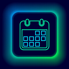 Fototapete - Glowing neon line Calendar icon isolated on black background. Colorful outline concept. Vector.