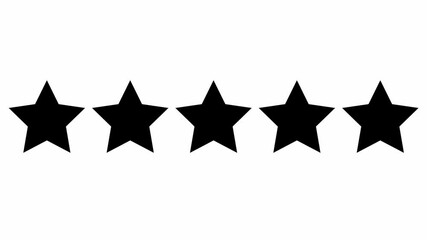 Animated five black stars customer product rating review. Vector flat illustration isolated on the white background