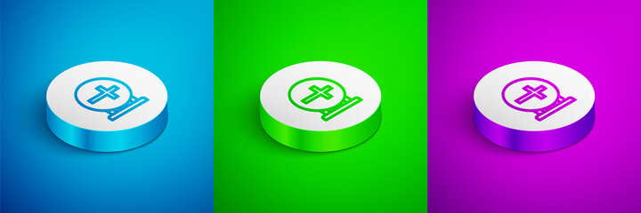 Isometric line Christian cross icon isolated on blue,green and purple background. Church cross. White circle button. Vector.