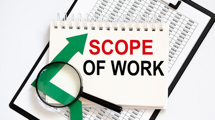 Poster - Notebook with Tools and Notes about SCOPE OF WORK with chart