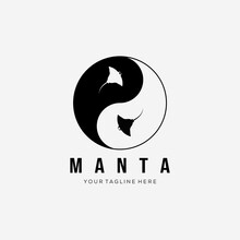 Manta Fish Logo Vector Illustration Design. Stingray Yin Yang Symbol