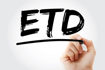 Poster - etd - estimated time of departure or estimated time of delivery acronym with marker, business concep