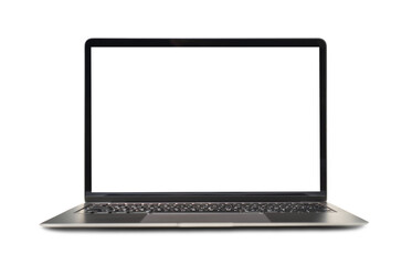 Wall Mural - Mock up of modern laptop with white empty screen on white background stock photo