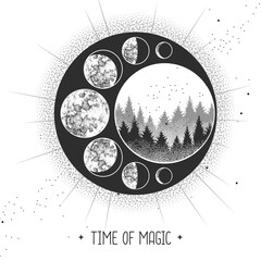 Wall Mural - Modern magic witchcraft card with astrology moon phases sign. Day and nignt.
