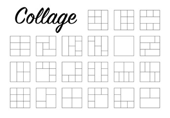 Wall Mural - collection photo collage in line style. empty linear frames for photography. big set. vector