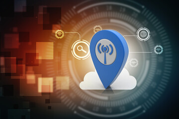 Fototapete - 3d rendering Red map pointer