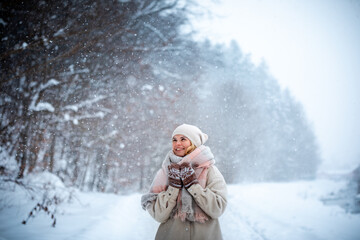 Wall Mural - Beautiful girl in amazing snowy land