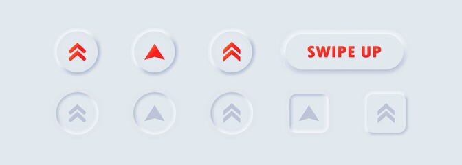 Poster - Swipe up, arrow up buttons. Text swipe up. Social media concept. UI icons set. Swipe up icon. Vector. Neumorphic UI UX white user interface web buttons